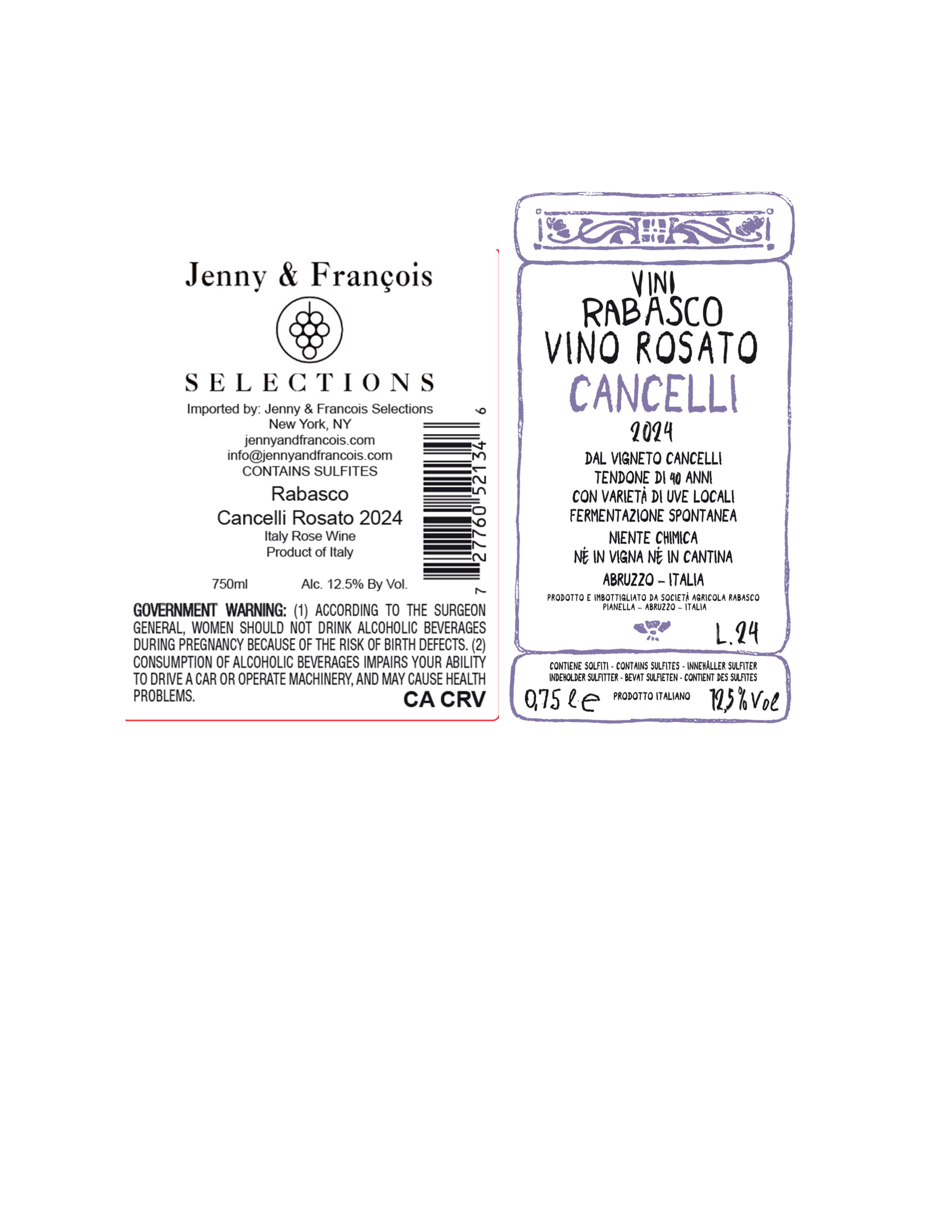 TABC label artwork for Rabasco, Rosato Cancelli