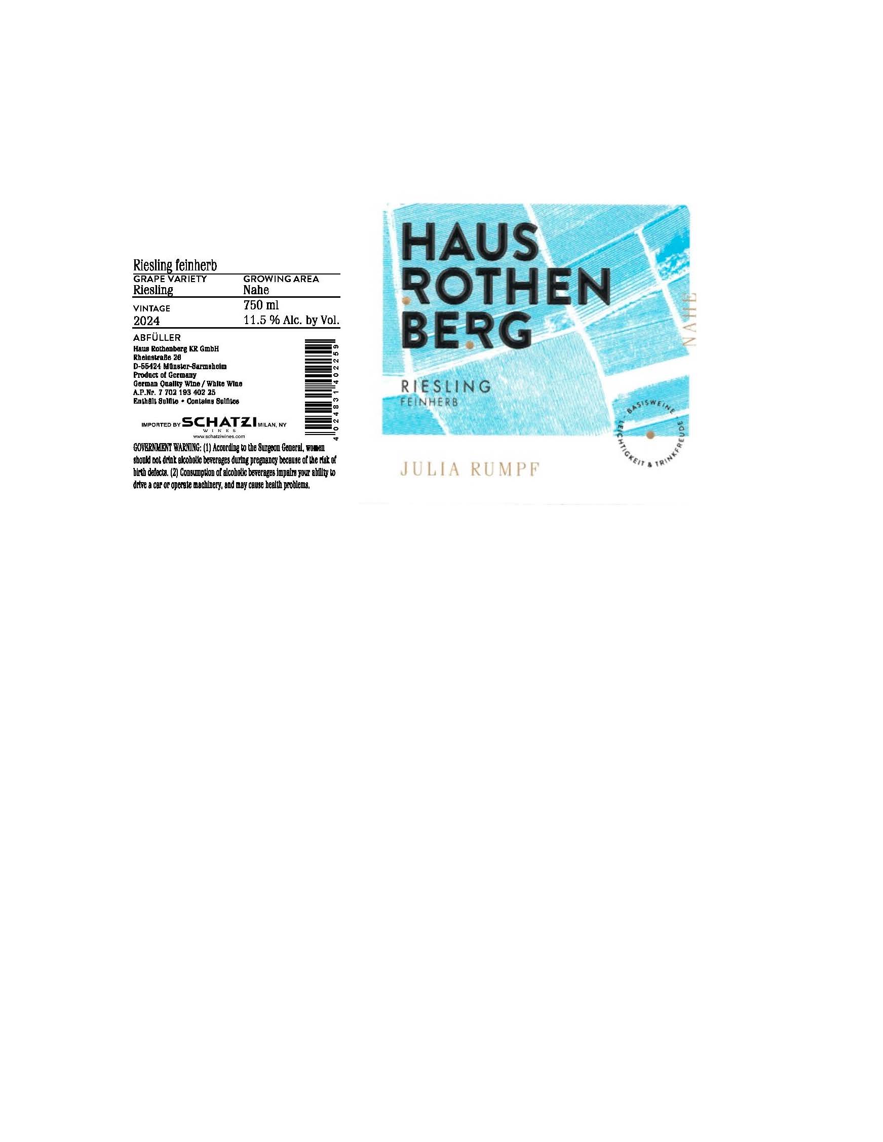TABC label artwork for Haus Rothenberg Riesling Feinherb