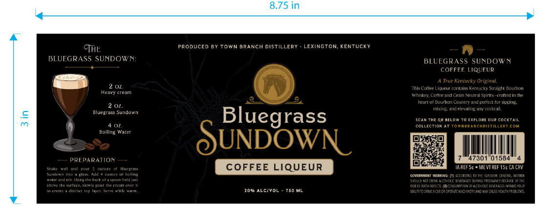 TABC label artwork for Bluegrass Sundown Coffee Liqueur