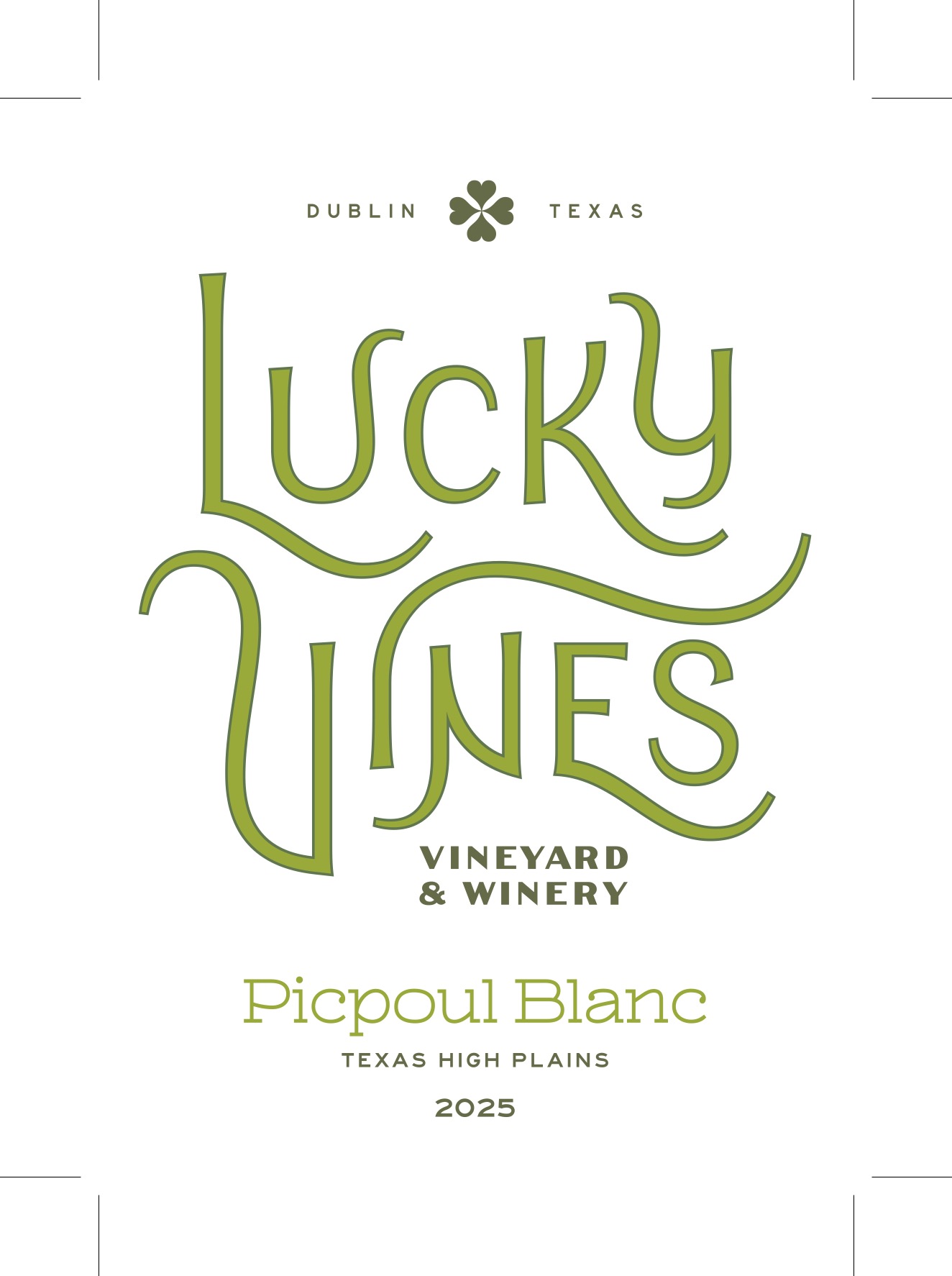 TABC label artwork for LUCKY VINES VINEYARD AND WINERY 2025 PICPOUL BLANC