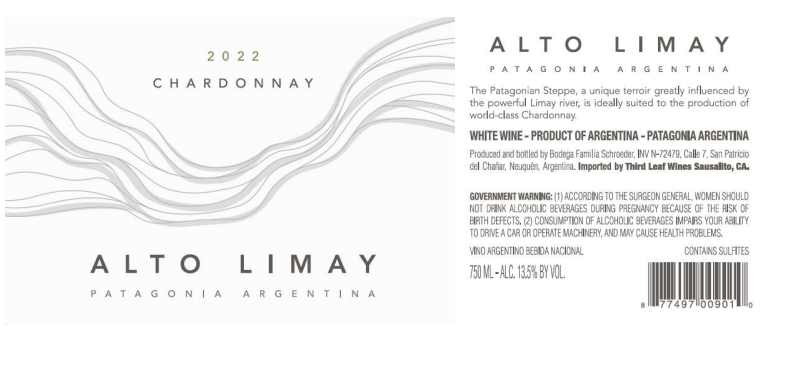 TABC label artwork for Alto Limay Chardonnay Patagonia