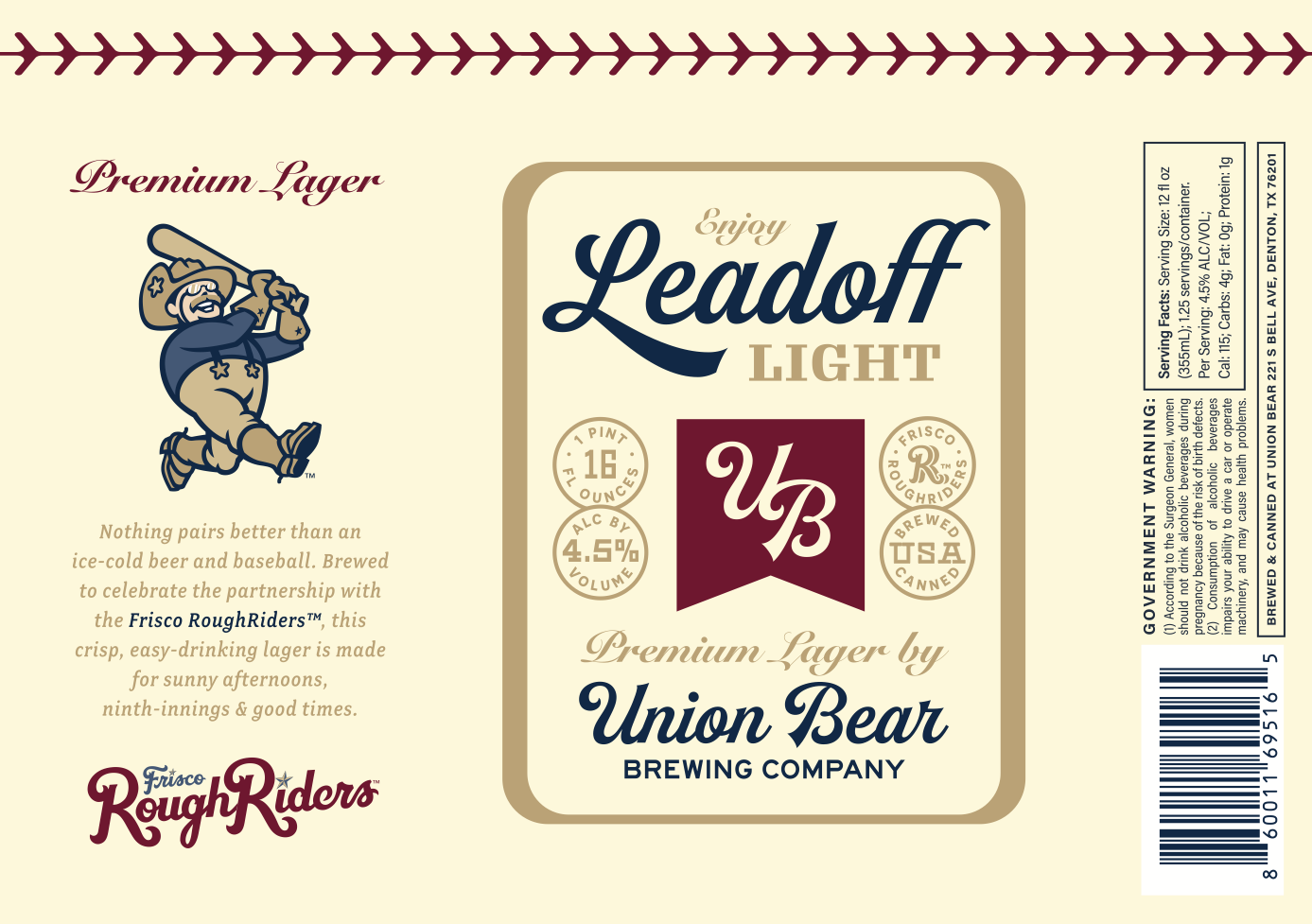 TABC label artwork for Leadoff Light Premium Lager