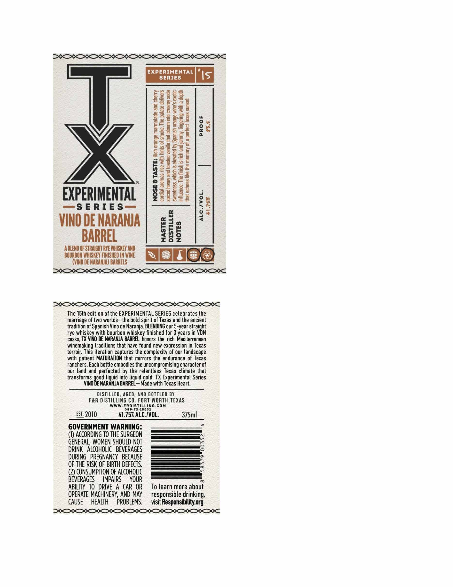 TABC label artwork for TX Experimental Series Vina de Naranja Barrel