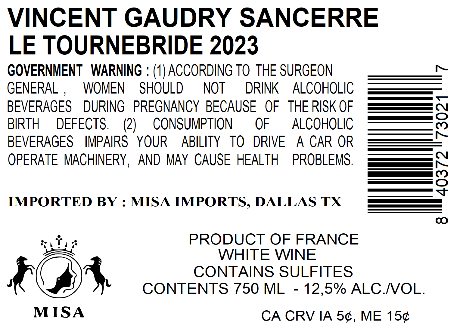 TABC label artwork for VINCENT GAUDRY LE TOURNEBRIDE