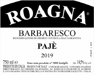 TABC label artwork for Roagna Paje Barbaresco DOCG Red