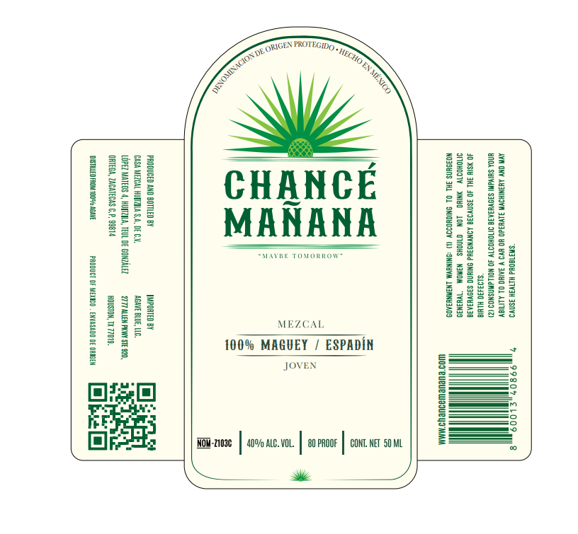 TABC label artwork for CHANCÉ MAÑANA MEZCAL JOVEN