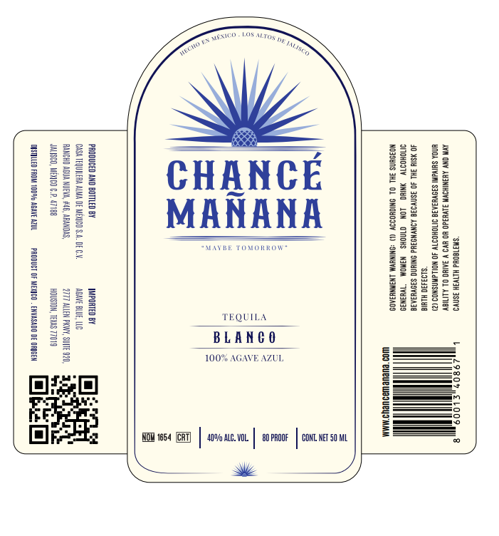 TABC label artwork for CHANCÉ MAÑANA TEQUILA BLANCO