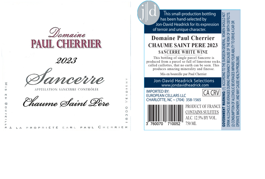 TABC label artwork for Domaine Paul Cherrier Chaume Saint Pere Sancerre