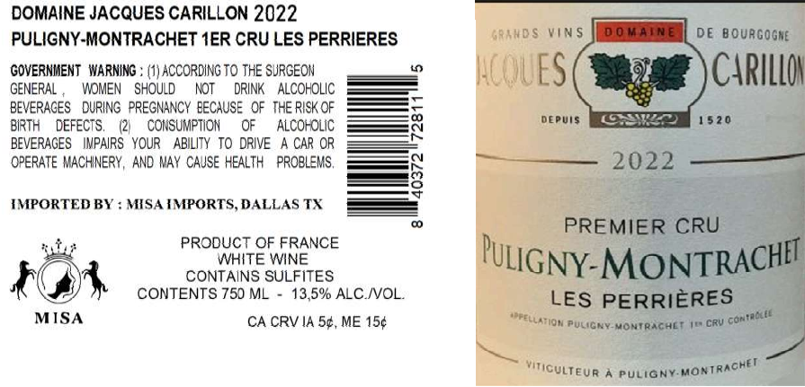 TABC label artwork for DOMAINE JACQUES CARILLON LES PERRIERES