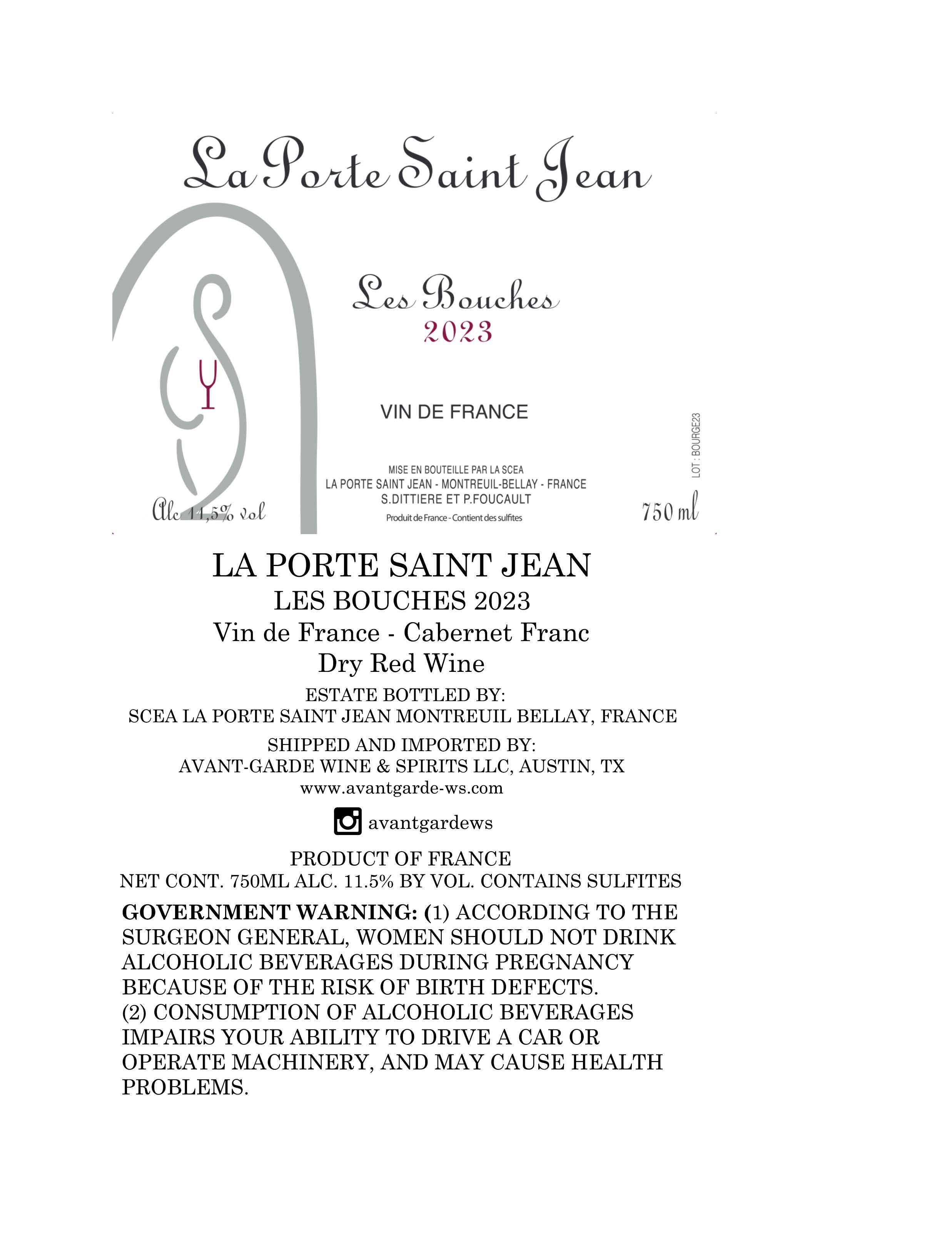 TABC label artwork for La Porte Saint Jean Les Bouches Rouge Vin de France
