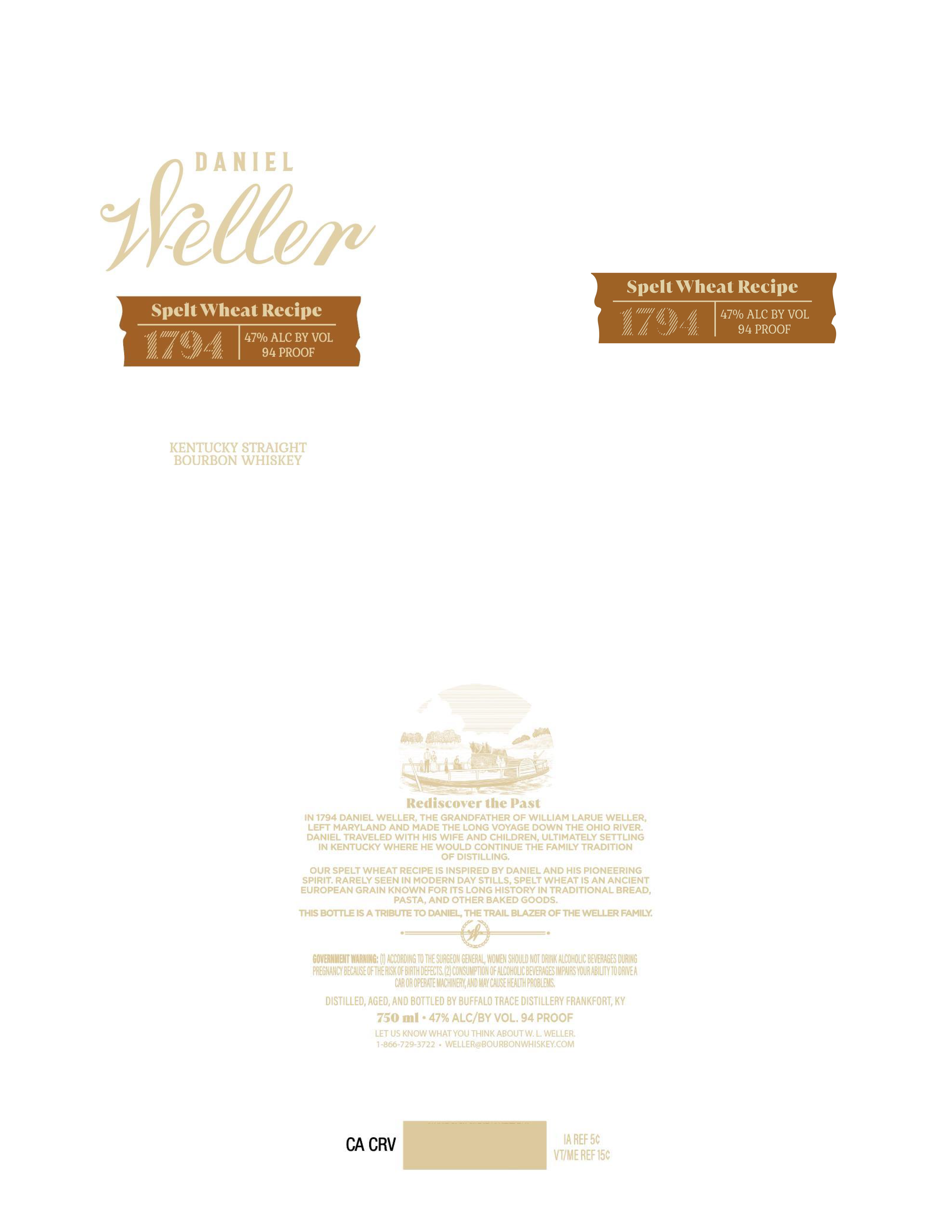 TABC label artwork for Daniel Weller Spelt Wheat Recipe 1794