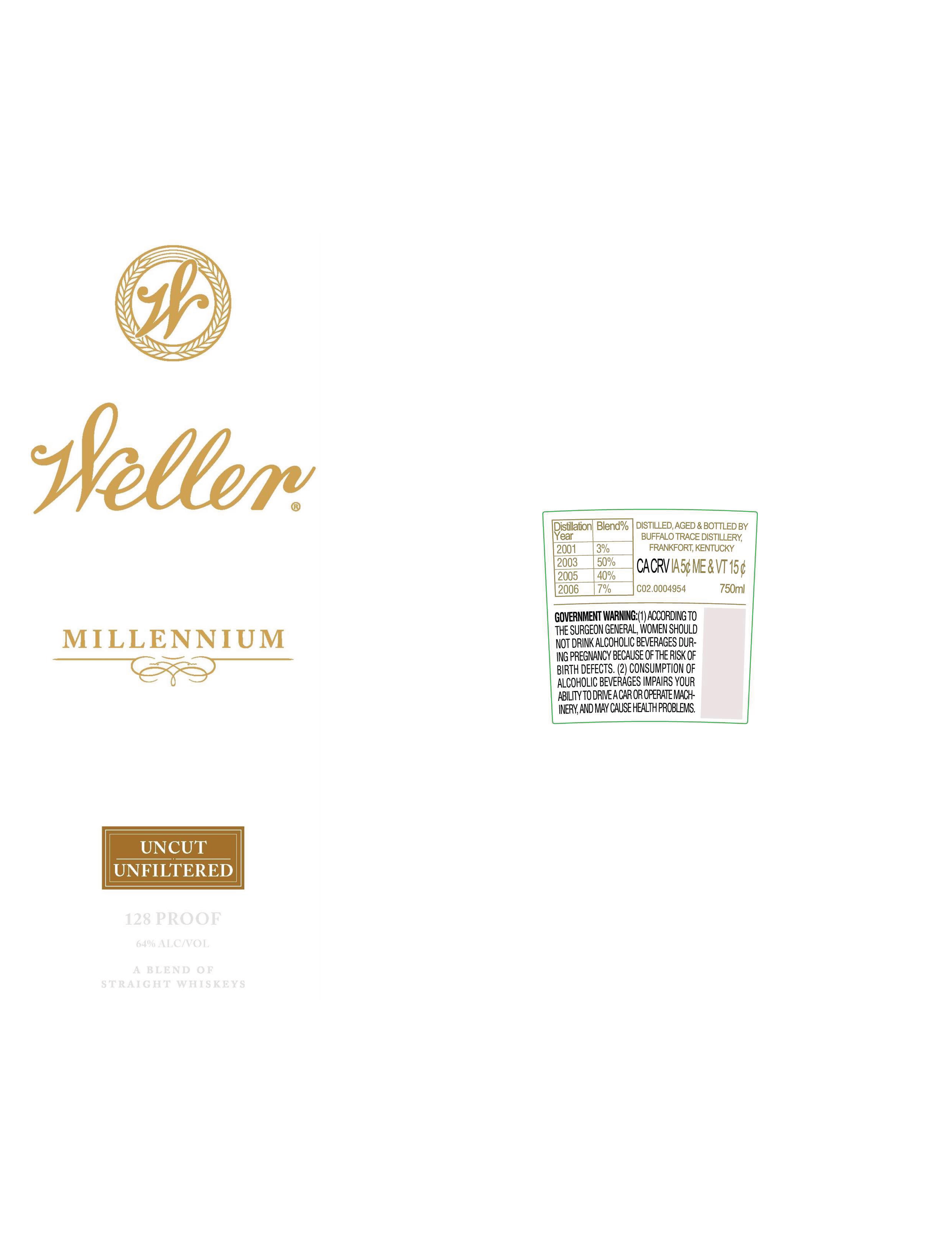 TABC label artwork for Weller Millennium Uncut | Unfiltered 128 Proof