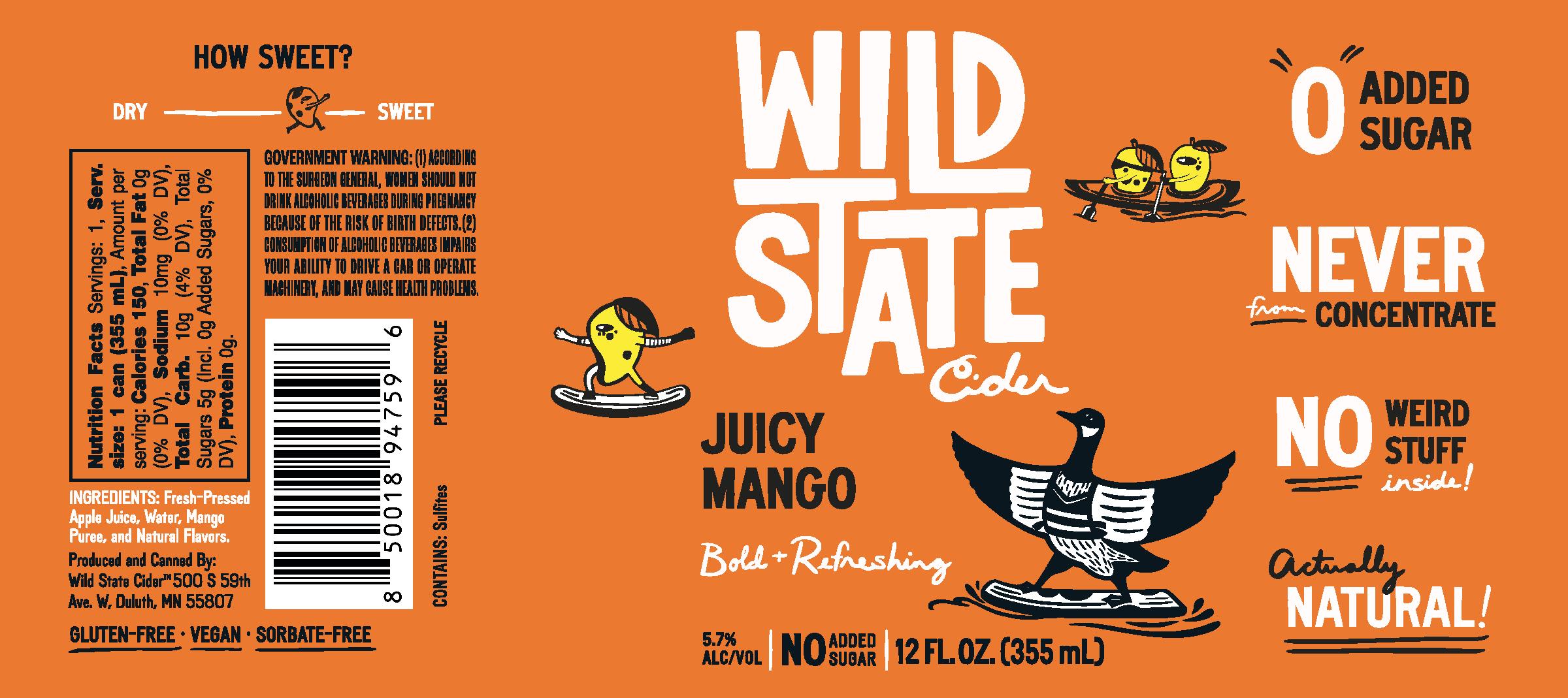 TABC label artwork for Wild State Cider Juicy Mango