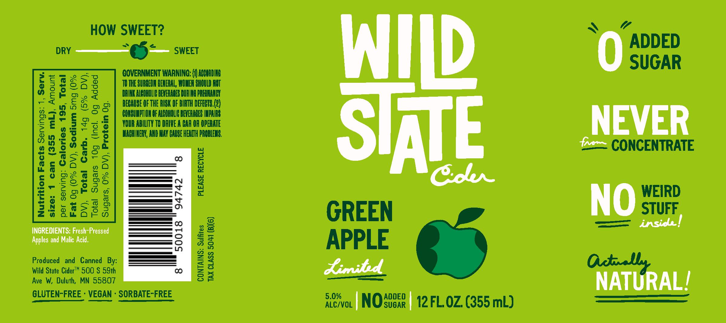 TABC label artwork for Wild State Cider Green Apple