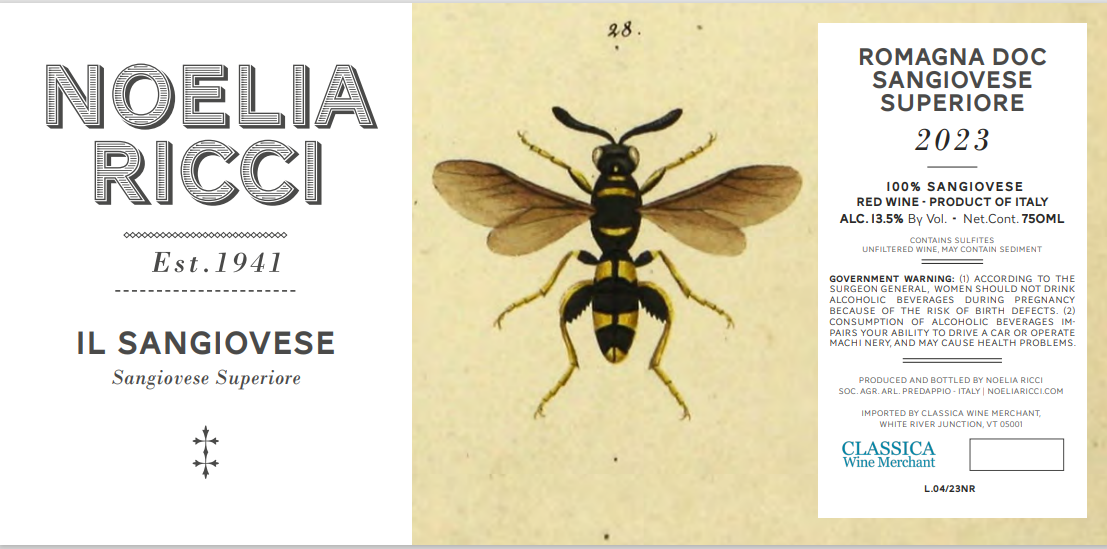 TABC label artwork for Noelia Ricci Il Sangiovese