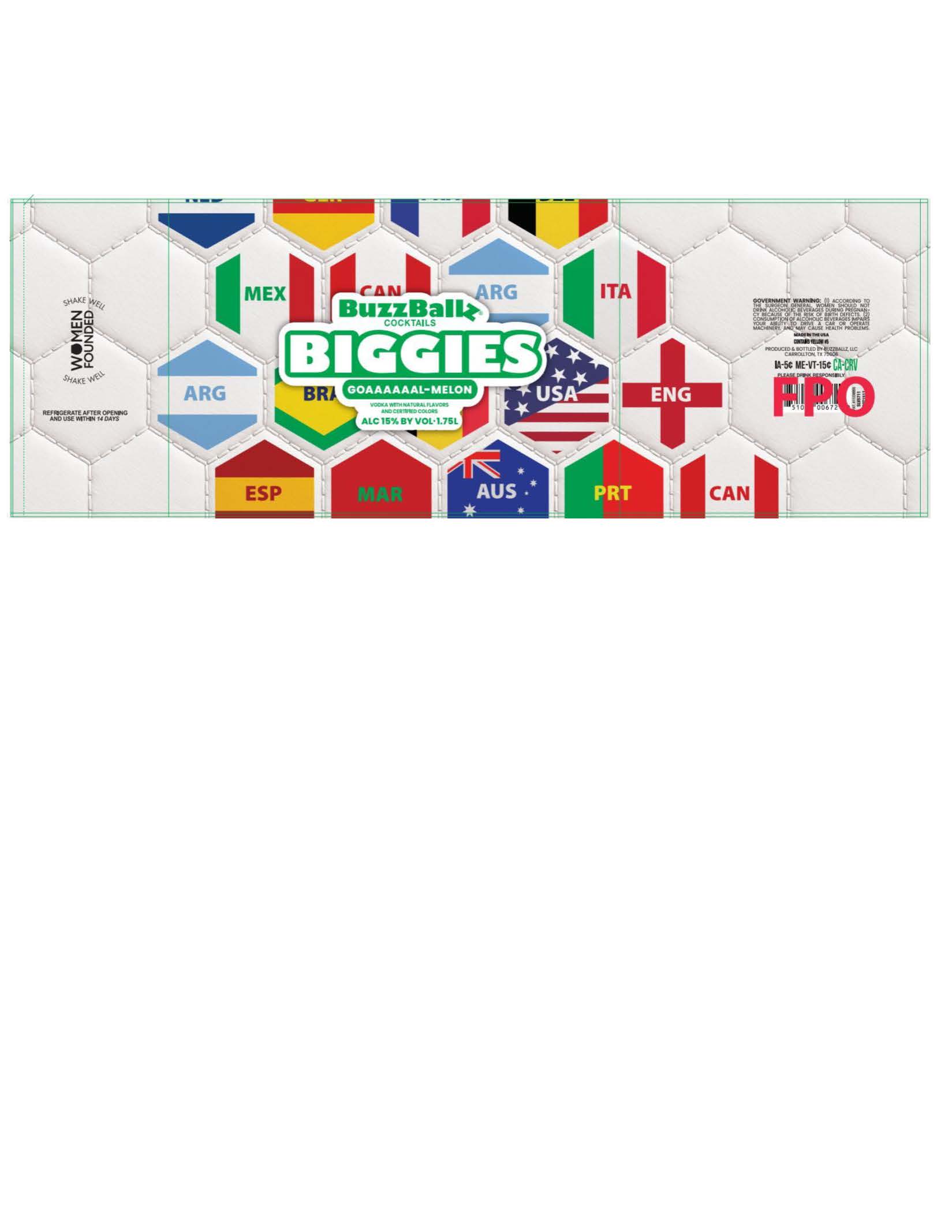TABC label artwork for BuzzBallz Cocktails Biggies Goaaaaaal-Melon 1.75L