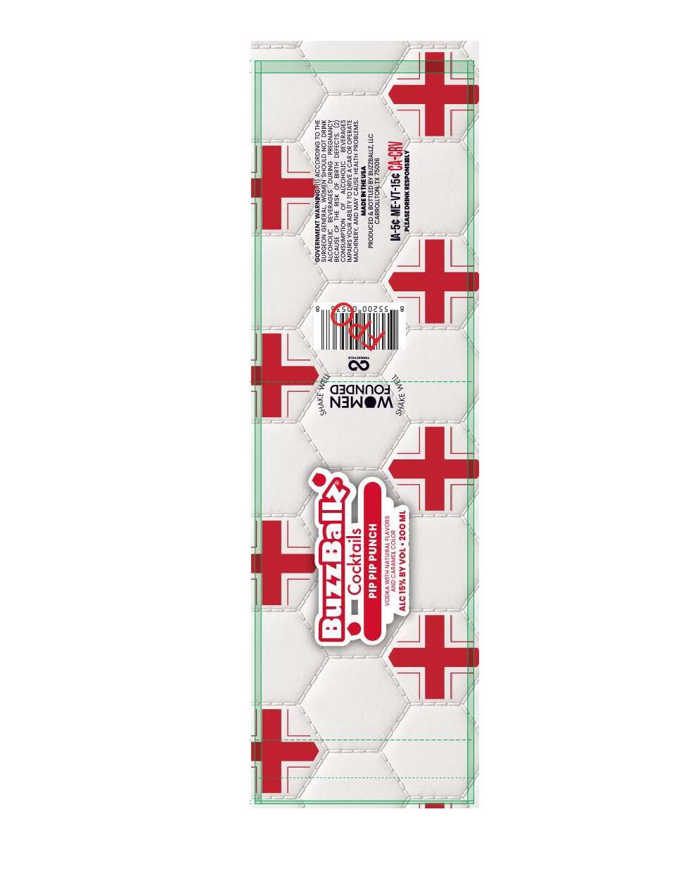 TABC label artwork for BuzzBallz Cocktails Pip Pip Punch 200ml
