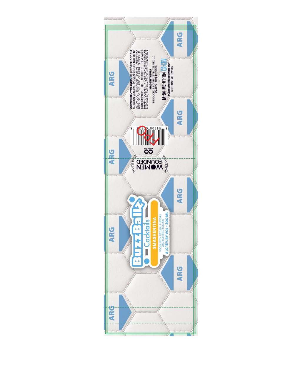 TABC label artwork for BuzzBallz Cocktails Smashentina 200ml