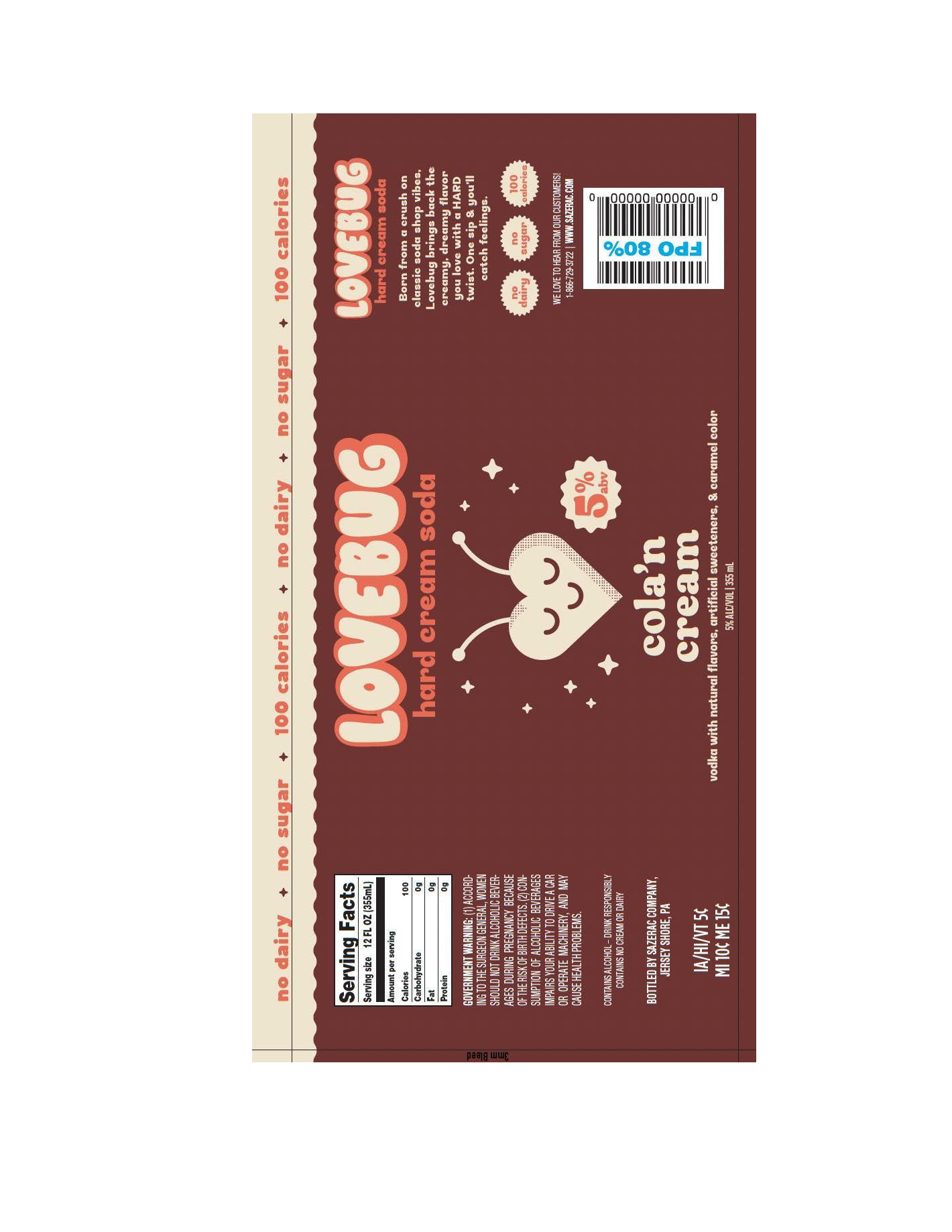 TABC label artwork for Lovebug Hard Cream Soda Cola'N Cream