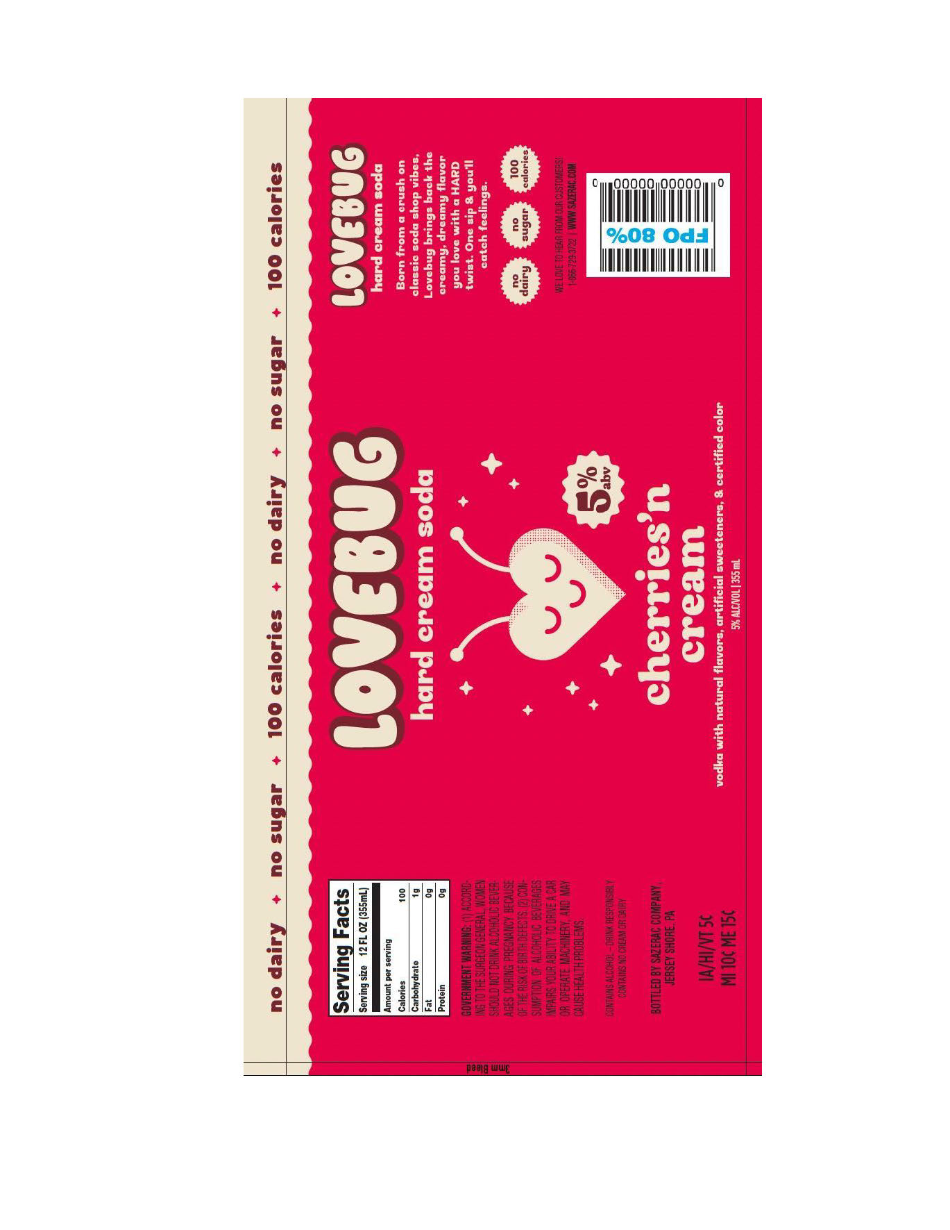 TABC label artwork for Lovebug Hard Cream Soda Cherries'N Cream