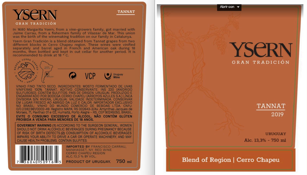 TABC label artwork for Ysern Tannat Red Wine