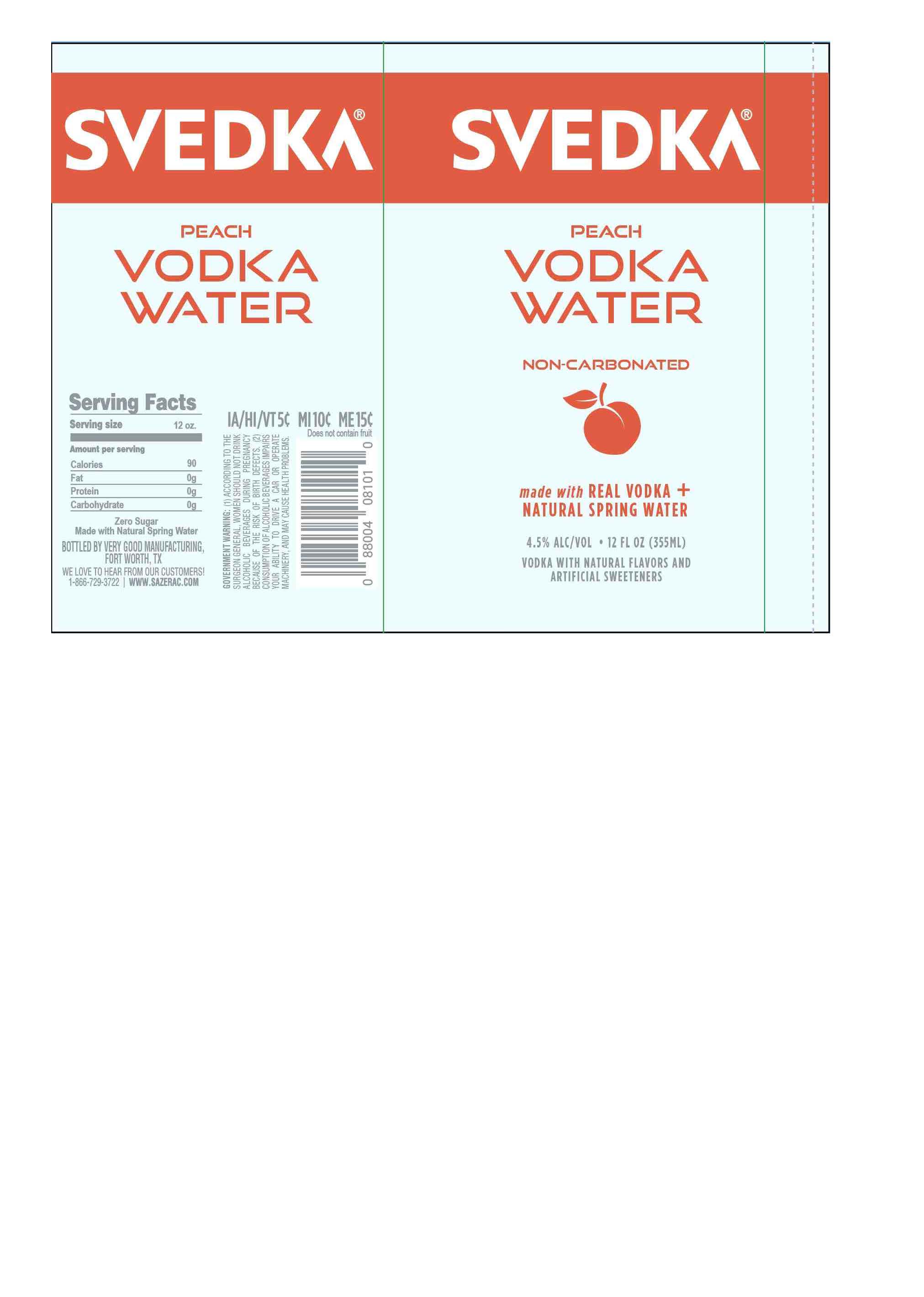 TABC label artwork for Svedka Peach Vodka Water Non-Carbonated