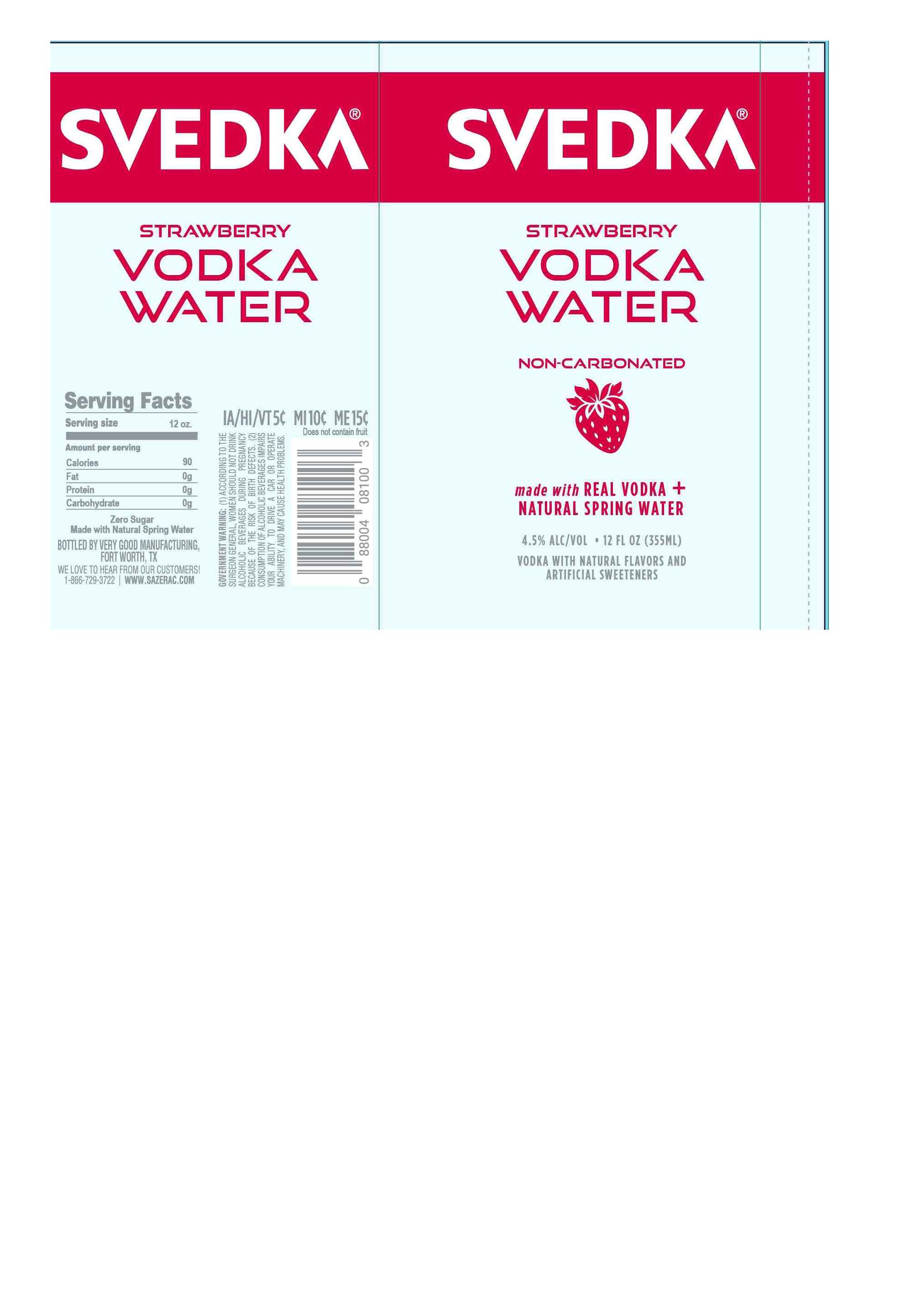 TABC label artwork for Svedka StrawberryVodka Water Non-Carbonated
