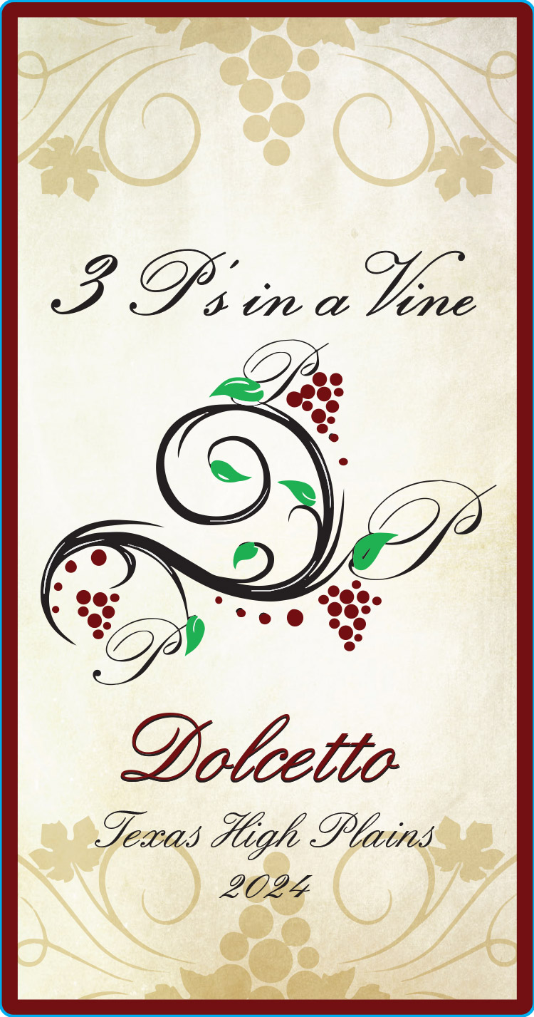 TABC label artwork for 3 P's in a Vine - Dolcetto