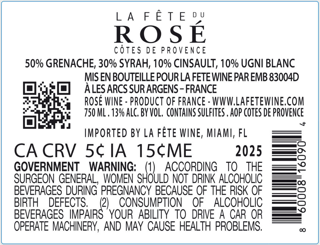 TABC label artwork for La Fete Du Rose Cotes De Provence Rose Wine