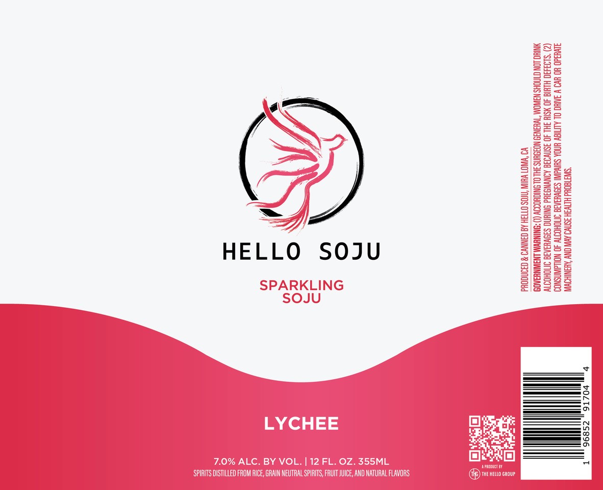 TABC label artwork for Hello Soju Sparkling Soju Lychee