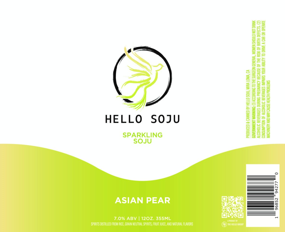 TABC label artwork for Hello Soju Sparkling Soju Asian Pear