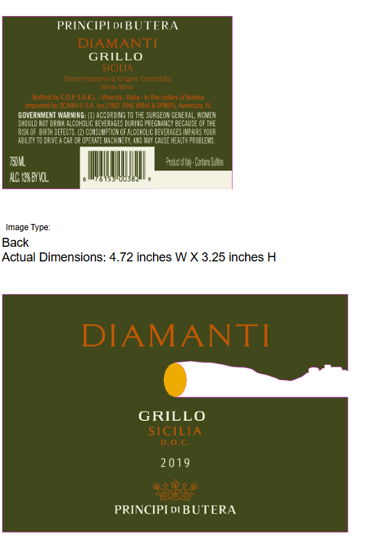 TABC label artwork for PRINCIPI DI BUTERA DIAMANTI GRILLO