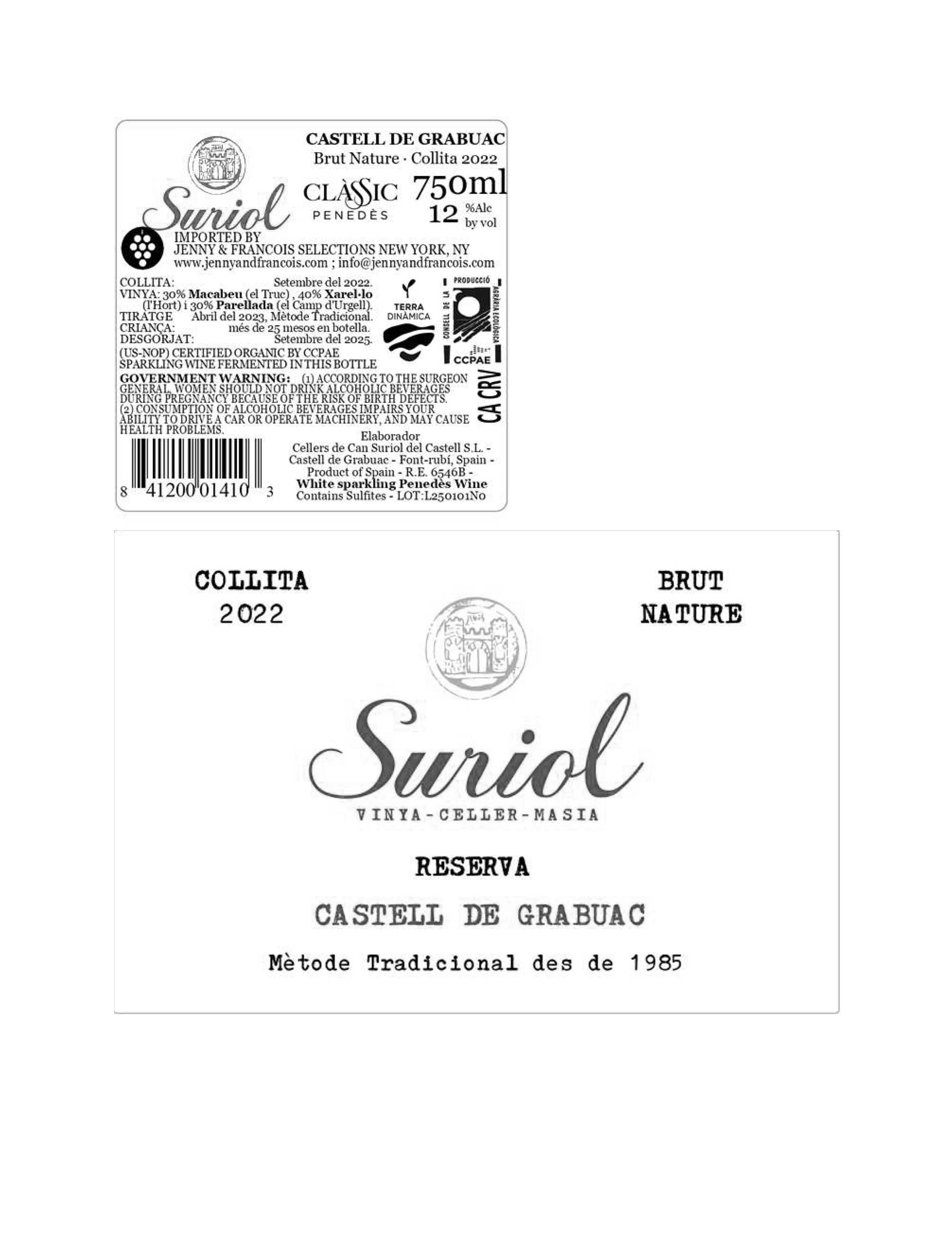 TABC label artwork for Suriol, Castell de Grabuac Brut Nature MOG