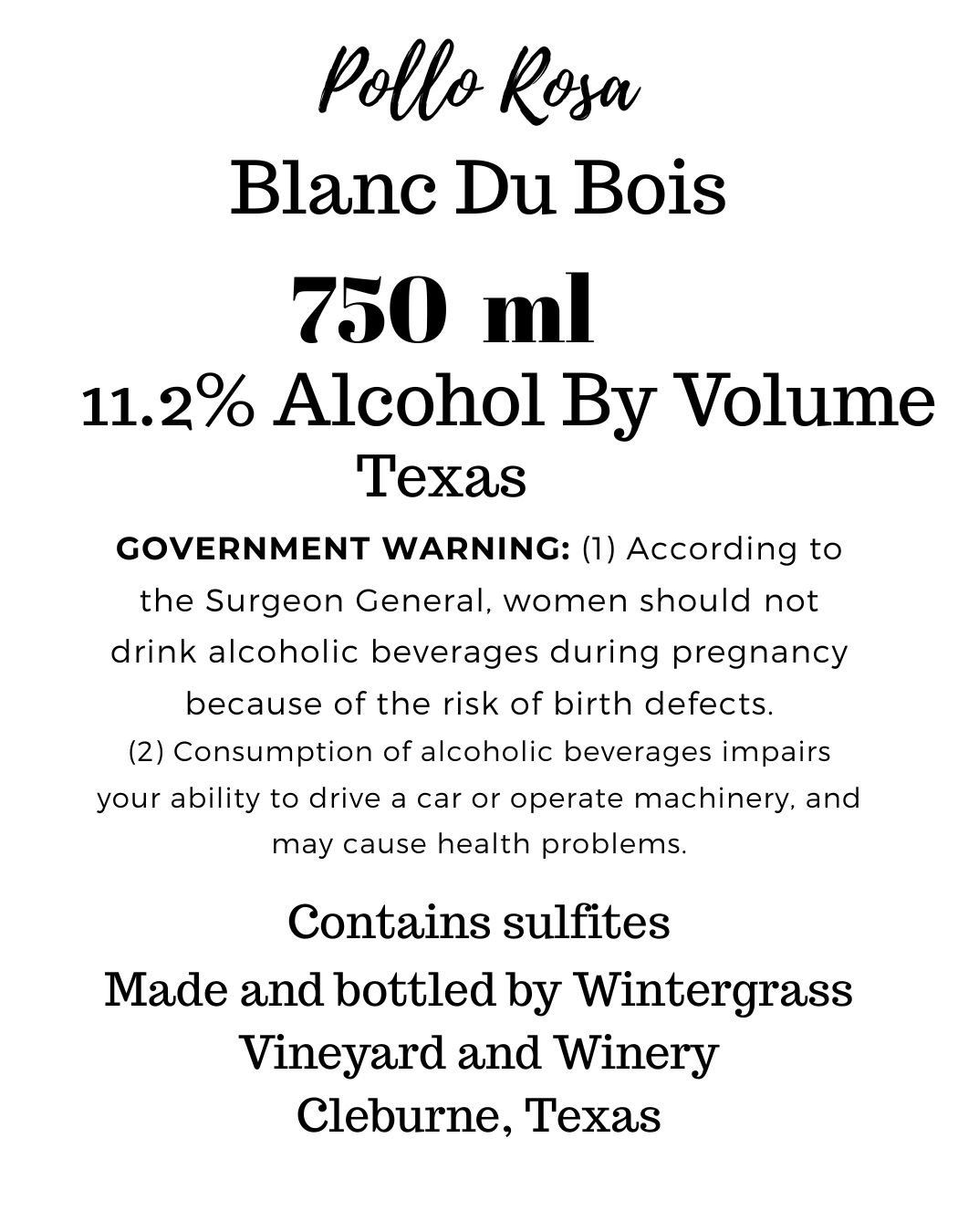 TABC label artwork for Arena Blanca