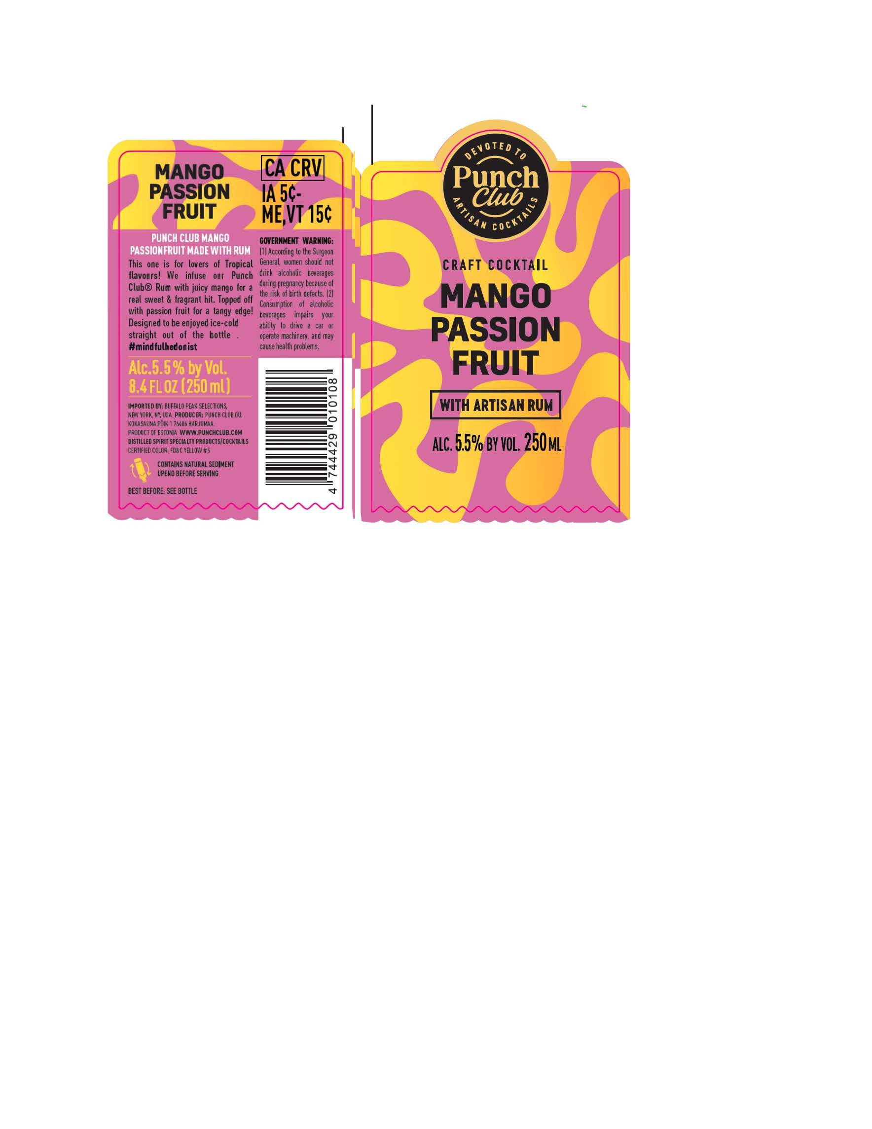 TABC label artwork for Punch Club Mango Passionfruit