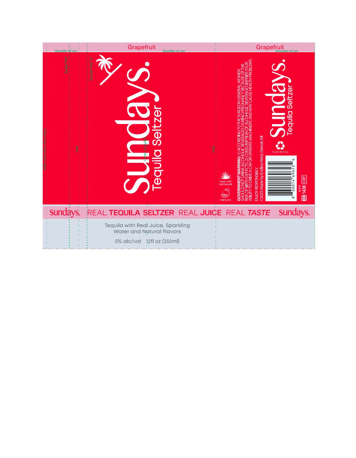TABC label artwork for Sundays Tequila Seltzer Grapefruit