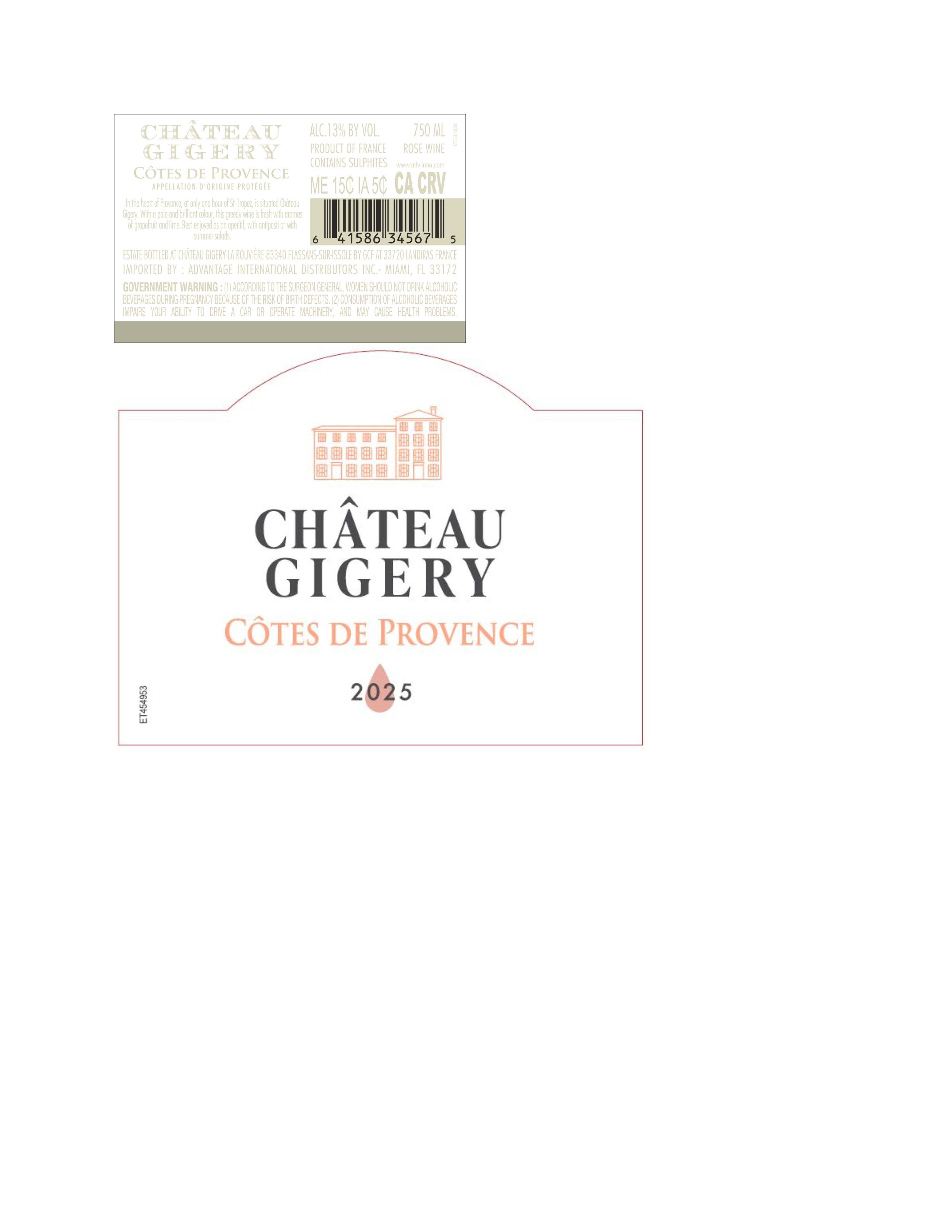 TABC label artwork for Chateau Gigery Cotes de Provence Rose