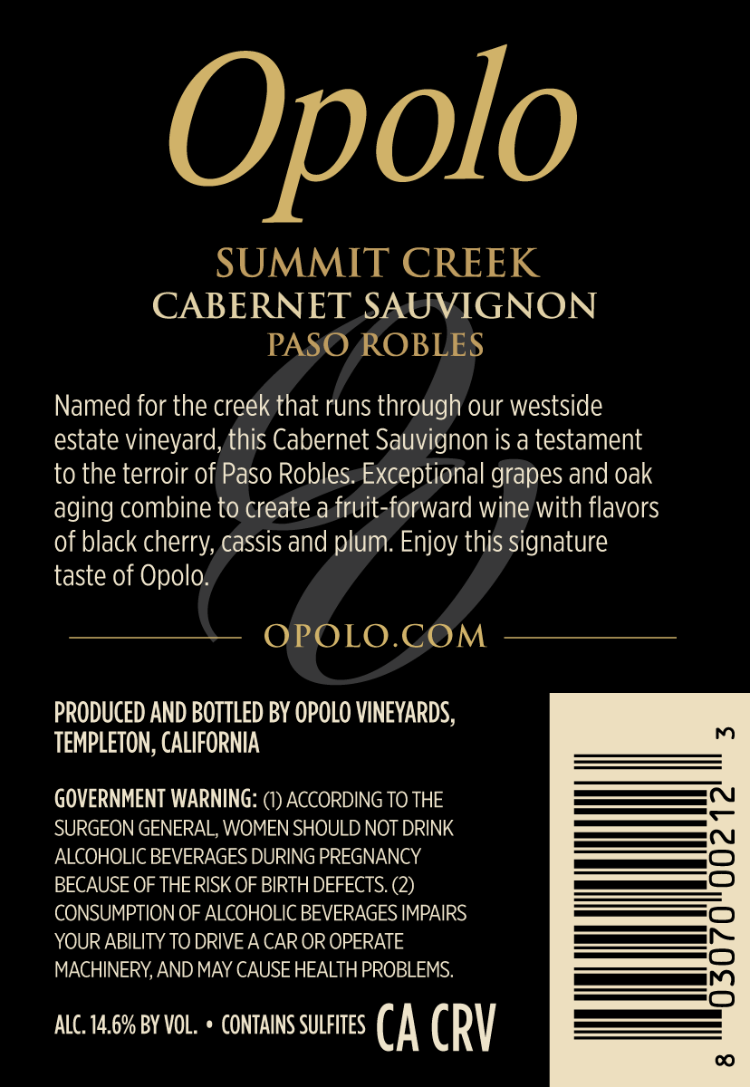 TABC label artwork for Opolo Summit Creek Cabernet Sauvignon