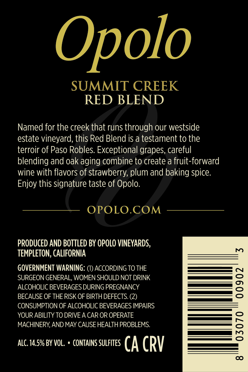 TABC label artwork for Opolo Summit Creek Red Blend