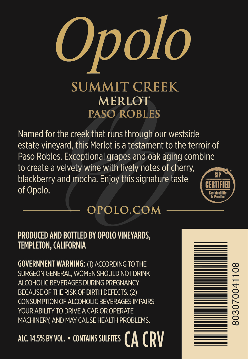 TABC label artwork for Opolo Summit Creek Merlot