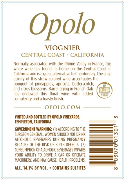 TABC label artwork for Opolo Viognier
