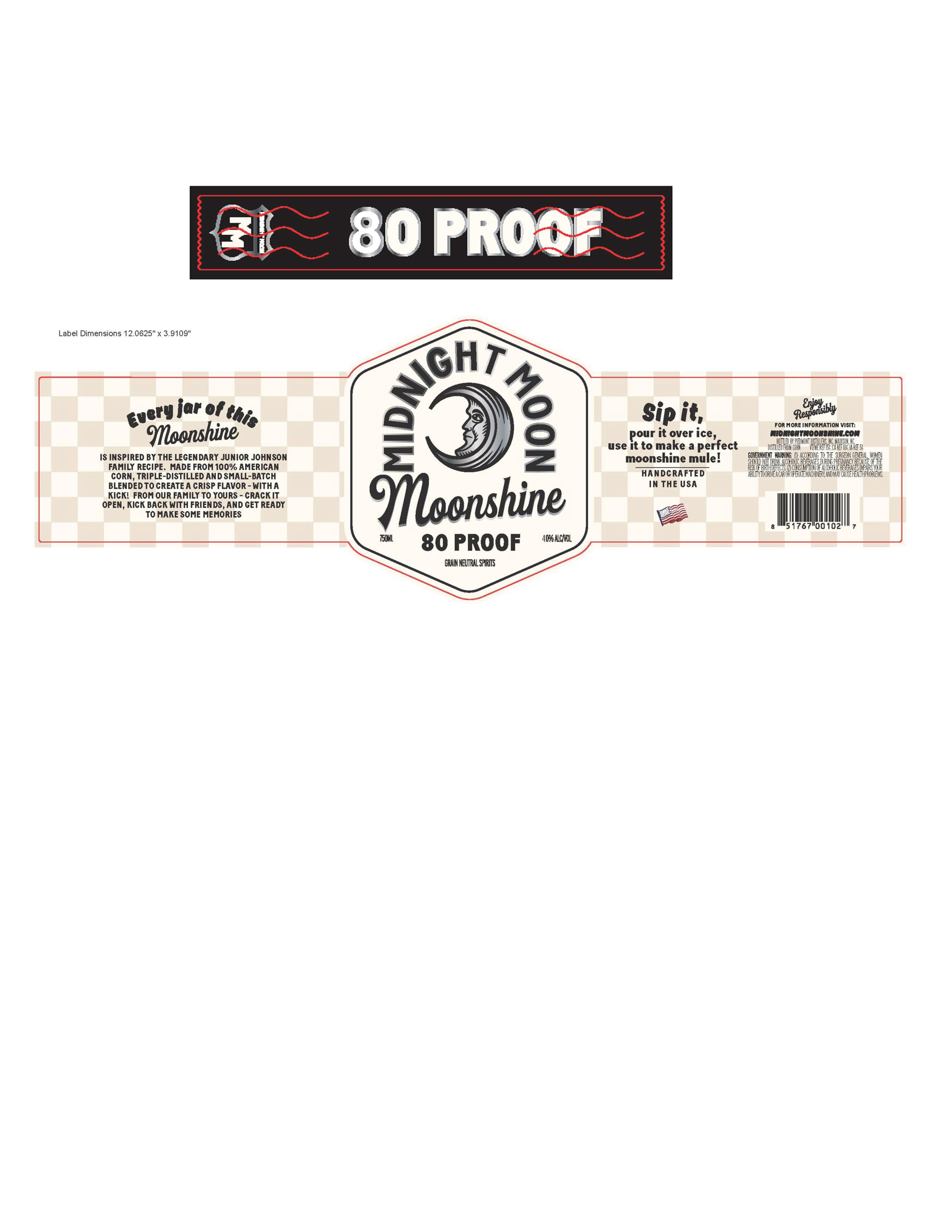 TABC label artwork for Midnight Moon Moonshine 80 Proof 750ml
