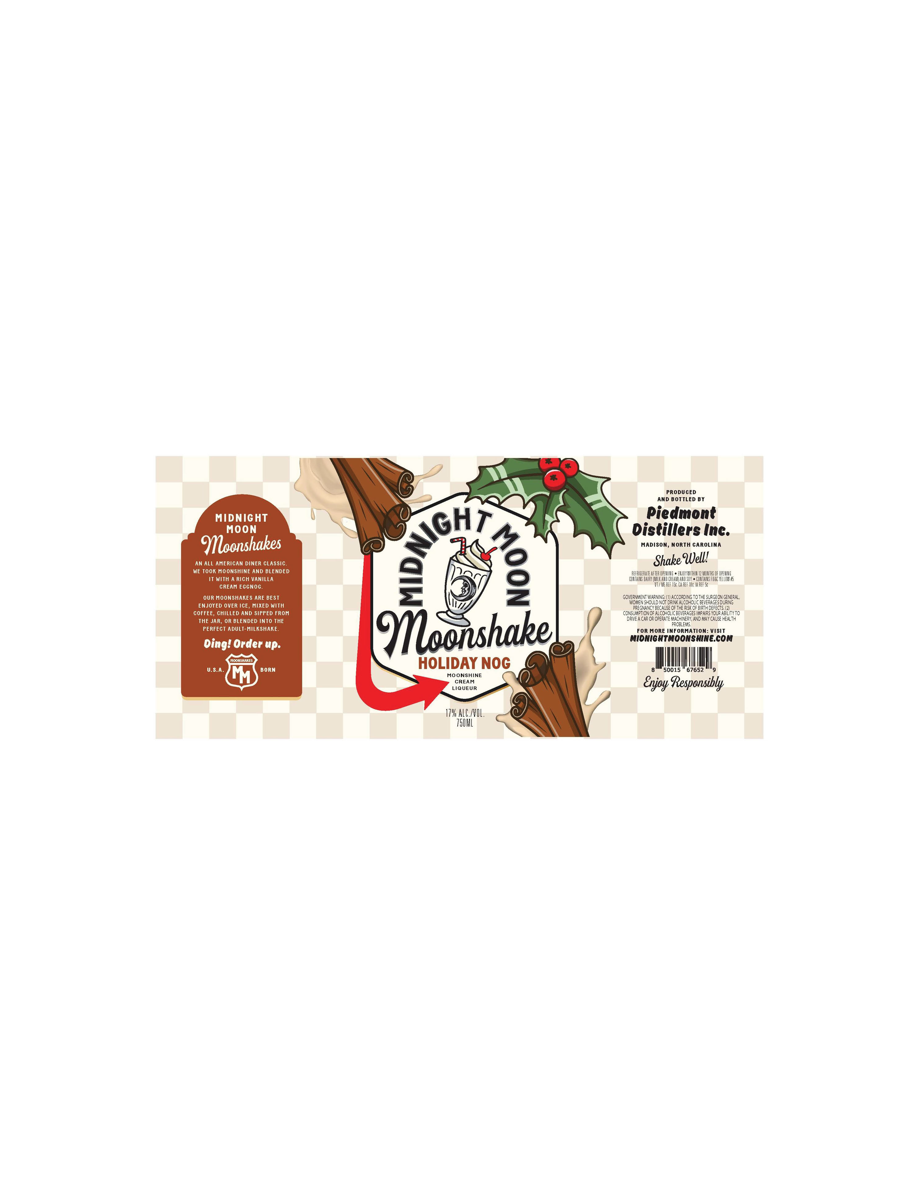 TABC label artwork for Midnight Moon Holiday Nog Moonshake