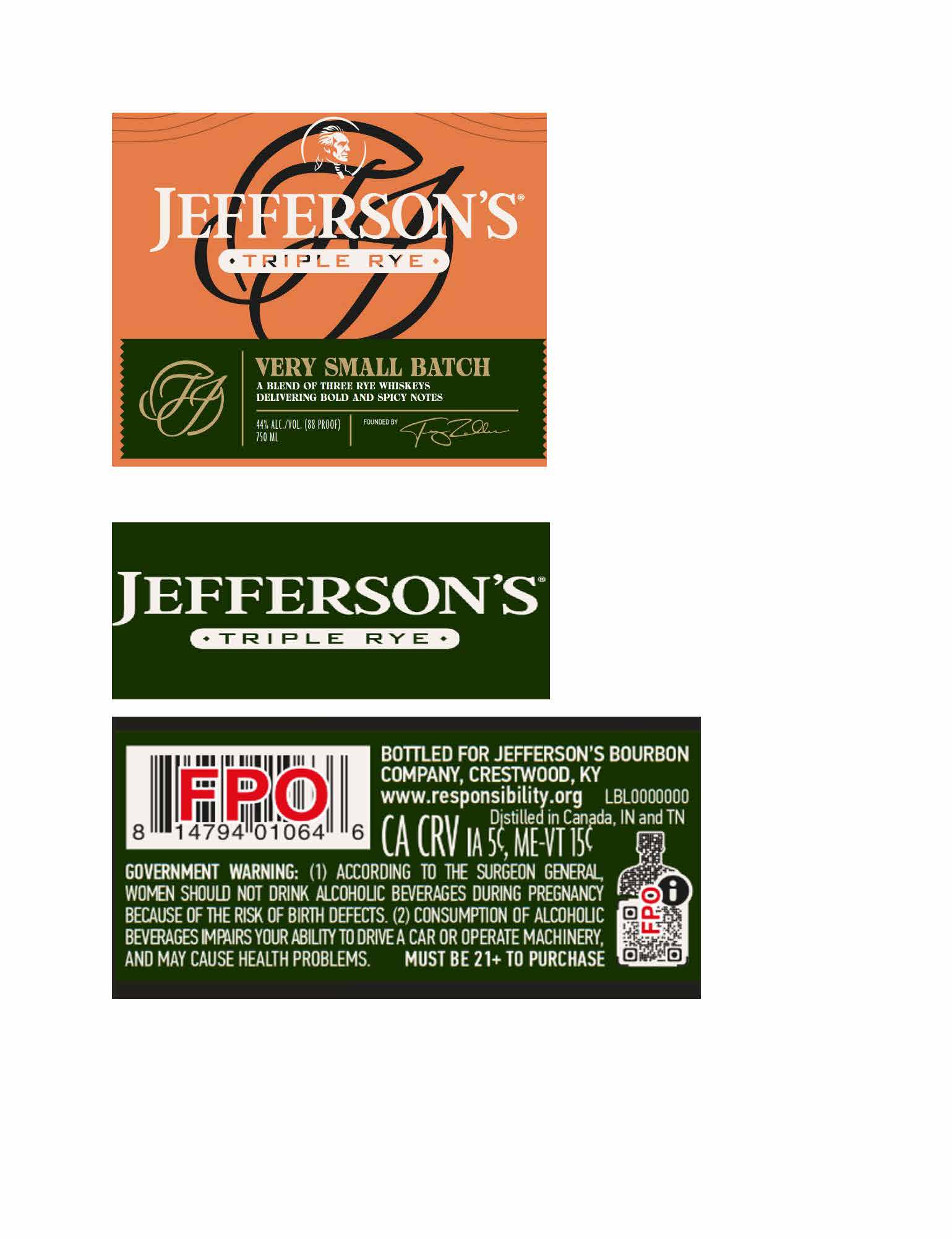 TABC label artwork for Jefferson's VSB Triple Rye