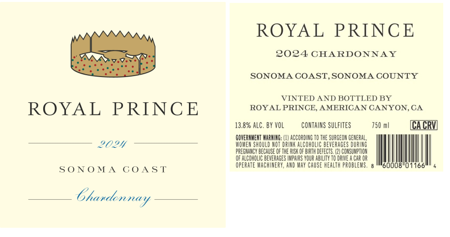 TABC label artwork for Royal Prince Chardonnay Sonoma Coast