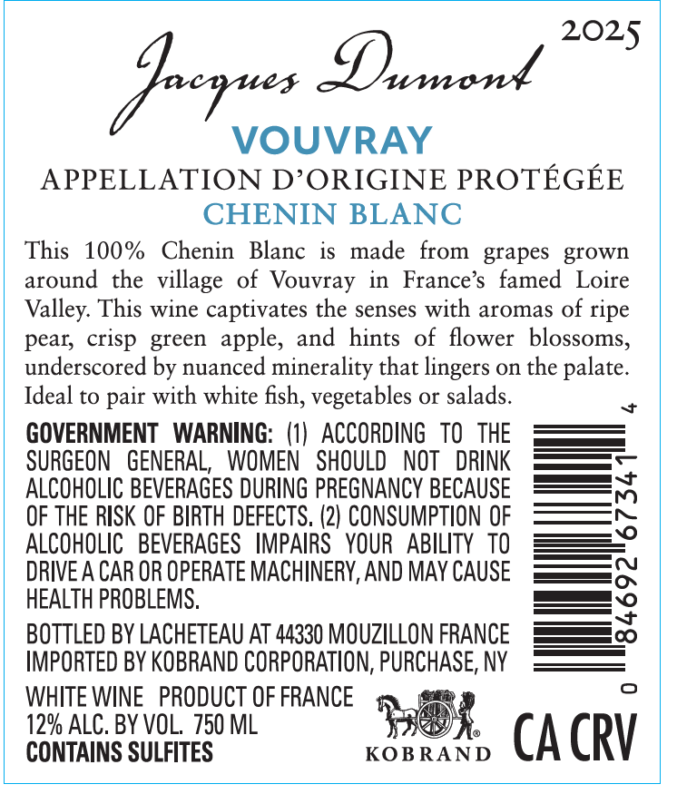 TABC label artwork for Jacques Dumont Chenin Blanc