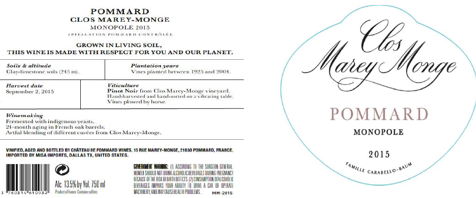 TABC label artwork for CLOS MAREY-MONGE MONOPOLE