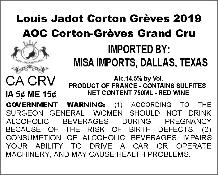 TABC label artwork for LOUIS JADOT CORTON GREVES GRAND CRU