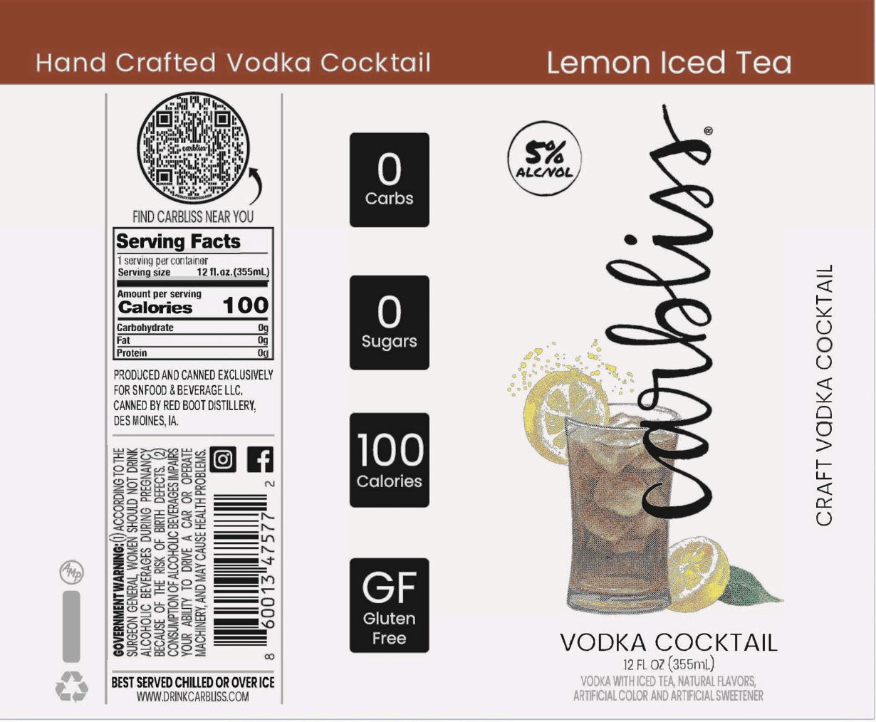 TABC label artwork for CARBLISS LEMON ICED TEA