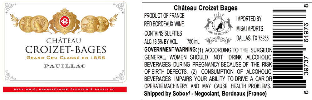 TABC label artwork for CHATEAU CROIZET BAGES GRAND CRU CLASSE EN 1855